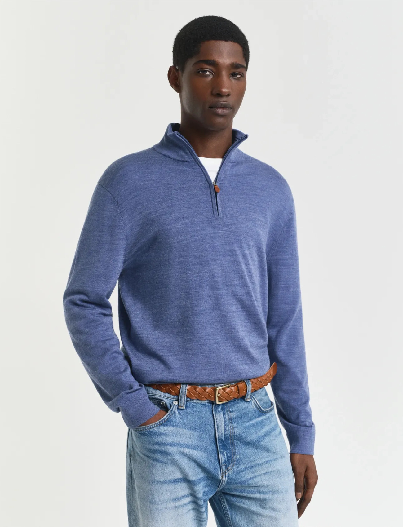 GANT Extrafine Merino Wool Half Zip, M, Blue, Strik > Trøjer Med Halv Lynlås, Herre