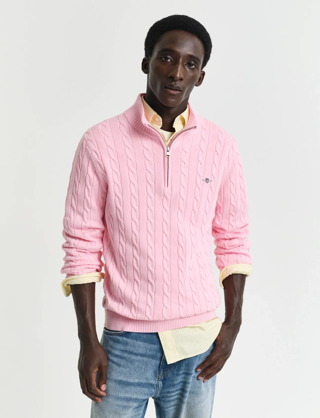 GANT Cable Knit Half-Zip Sweater, XXL, Pink, Strik > Trøjer Med Halv Lynlås, Herre