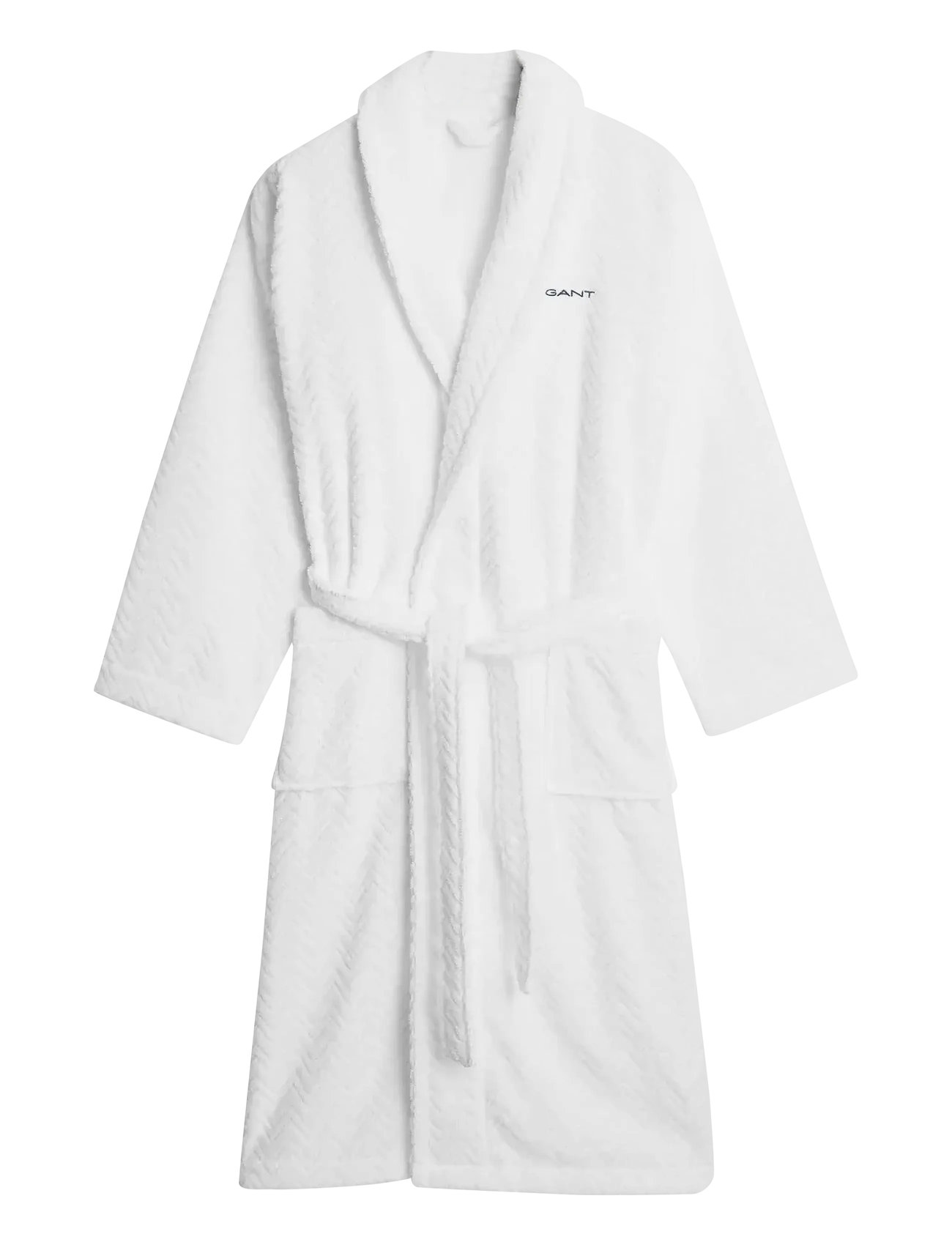 GANT Jacquard Herringbone Morgenmantel Weiß - XL - Unisex