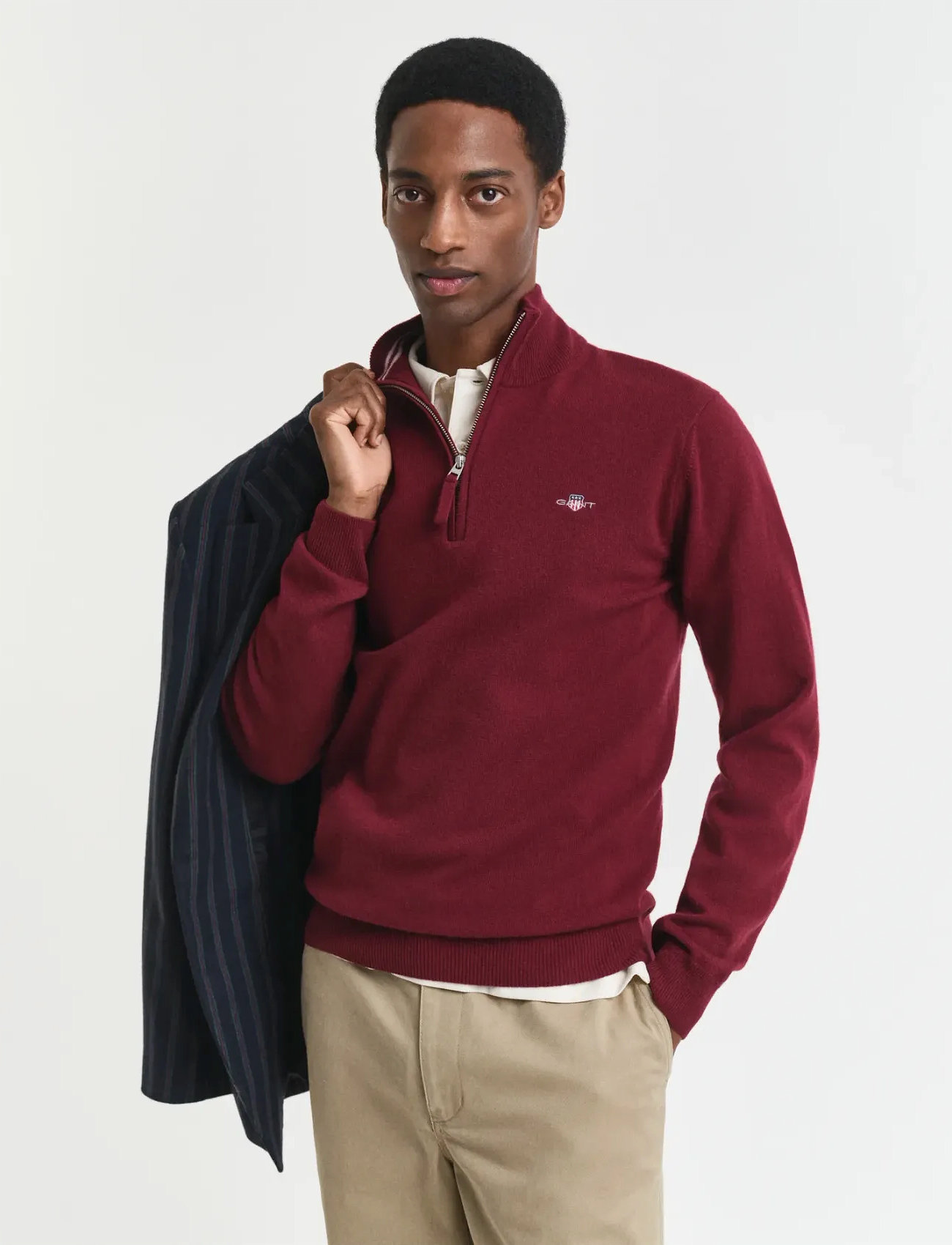 GANT Superfine Lambswool Half Zip, XXL, Red, Strik > Trøjer Med Halv Lynlås, Herre