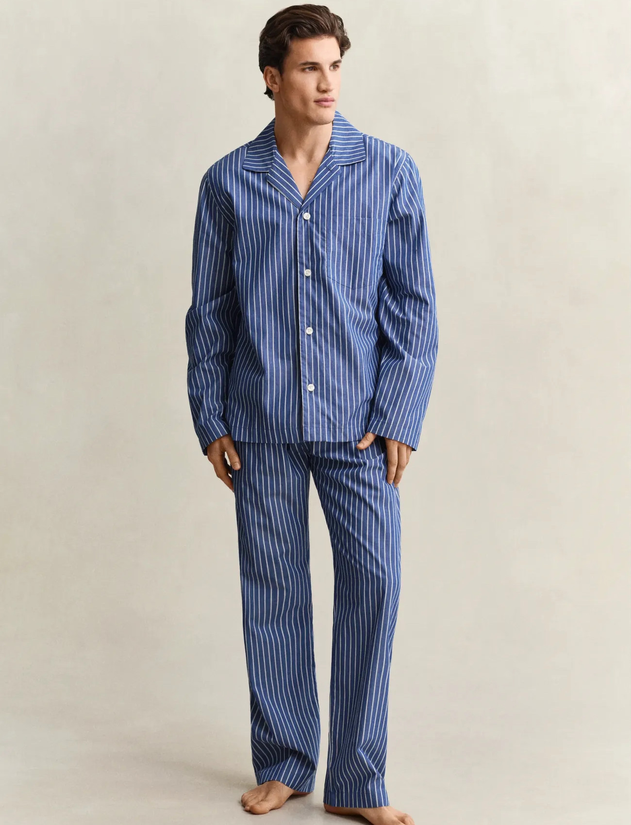 GANT Striped Poplin Pajama Set, M, Blue, Nat- Og Opholdstøj > Pyjamas (set), Herre