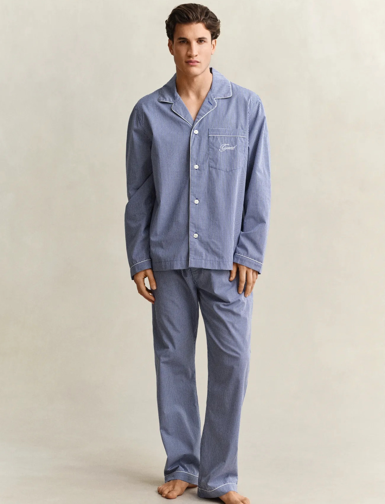 GANT Mini Gingham Poplin Pajama Set, S, Blue, Nat- Og Opholdstøj > Pyjamas (set), Herre