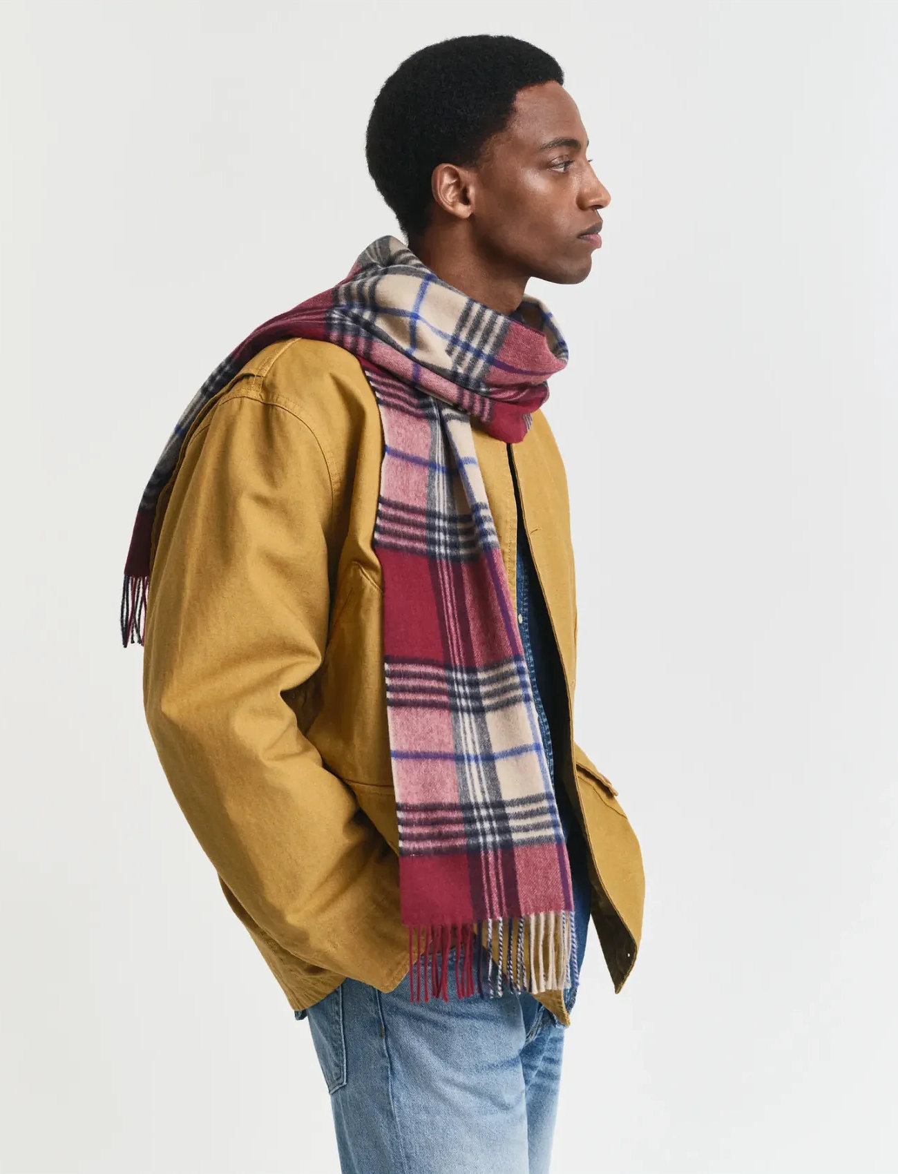 GANT Wool Checked Scarf, One Size, Red, Tørklæder > Vintertørklæder, Herre