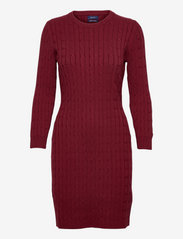 STRETCH COTTON CABLE DRESS - CABERNET RED