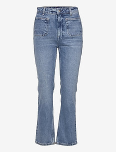 D1. CROPPED FLARE JEANS - utsvängda jeans - mid blue broken in