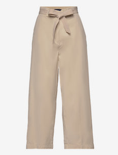 D1. TIE BELT FLUID CROPPED PANT - bukser med brede ben - desert beige