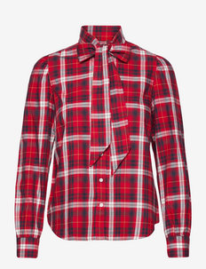 D1. BOW CHECK PUFF SHIRT - denim shirts - ruby red