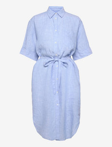 D2. LINEN CHAMBRAY SHIRT DRESS - summer dresses - azure blue