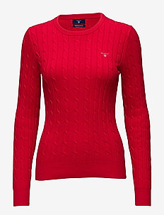 STRETCH COTTON CABLE C-NECK - jumpers - bright red