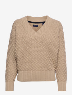 D1. TEXTURE COTTON V-NECK - sweaters - dry sand