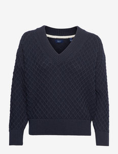 D1. TEXTURE COTTON V-NECK - sweaters - evening blue