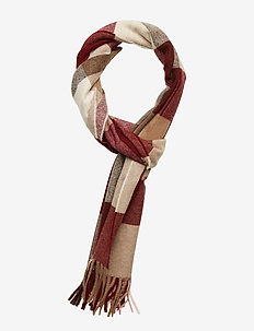 O1. MULTICHECK LAMBSWOOL SCARF - PORT RED
