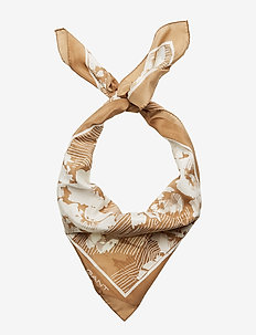 D1. FALL BLUES PRINT SILK SCARF - WARM KHAKI