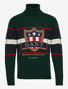 D1. GANT BANNER SHIELD TURTLENECK - džemperi ar augstu apkakli - tartan green