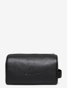 LEATHER WASH BAG - toiletry bags - black