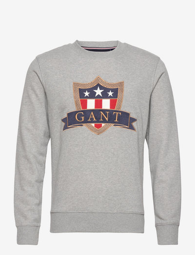 D1. GANT BANNER SHIELD C-NECK - sweatshirts - grey melange