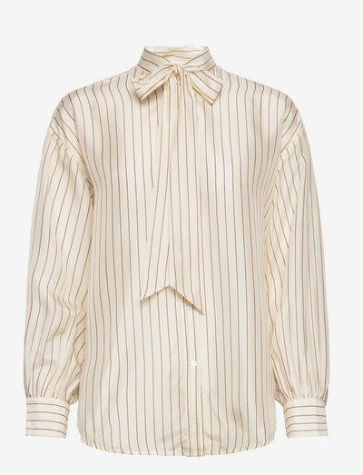D2. SILK PINSTRIPE BOW SHIRT - chemises à manches longues - linen