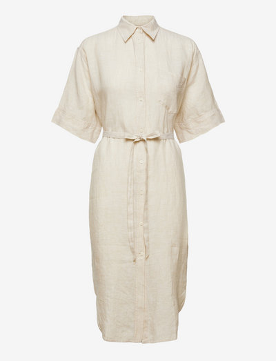 D2. LINEN CHAMBRAY SHIRT DRESS - vasaras kleitas - desert beige