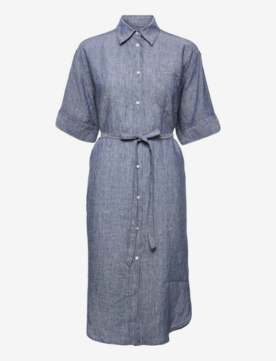 D2. LINEN CHAMBRAY SHIRT DRESS - vasaras kleitas - persian blue