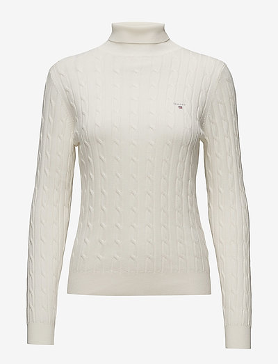 STRETCH COTTON CABLE TURTLE NECK - pooloneuleet - eggshell