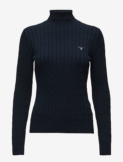 STRETCH COTTON CABLE TURTLE NECK - pooloneuleet - evening blue