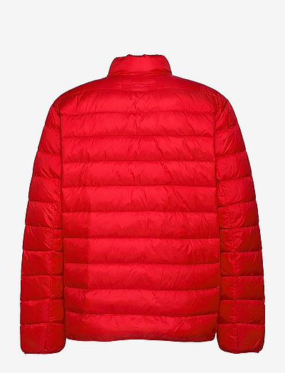 bright red down jacket