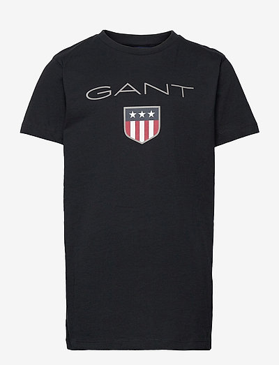 GANT SHIELD SS T-SHIRT - wzorzysty t-shirt z krótkimi rękawami - black