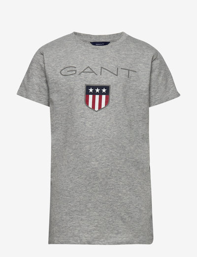 GANT SHIELD SS T-SHIRT - wzorzysty t-shirt z krótkimi rękawami - light grey melange