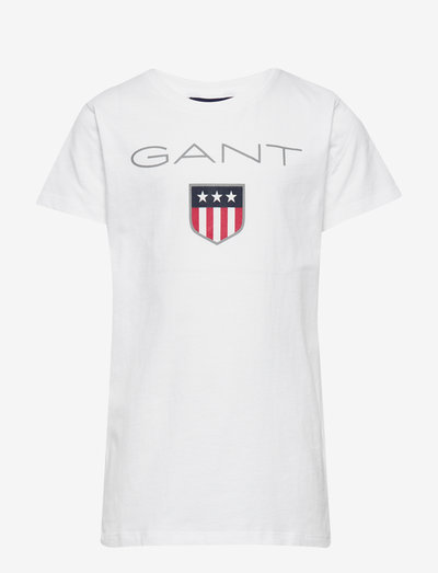 GANT SHIELD SS T-SHIRT - wzorzysty t-shirt z krótkimi rękawami - white