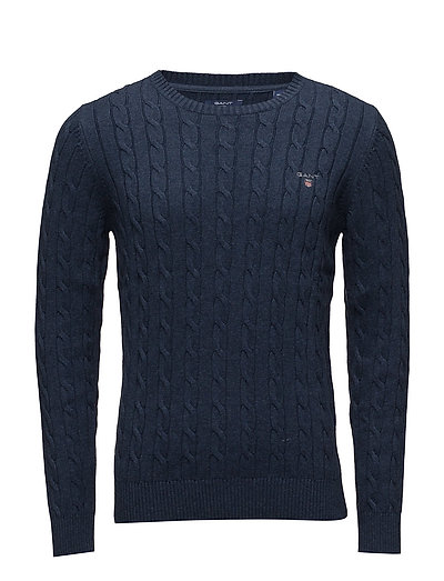 Cotton Cable Crew Strickpullover Rundhals Blau GANT