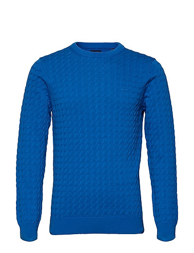 O1. Flat Cable Crew Strickpullover Rundhals Blau GANT