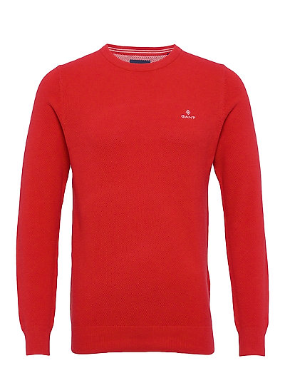 Cotton Pique C-Neck Strickpullover Rundhals Rot GANT