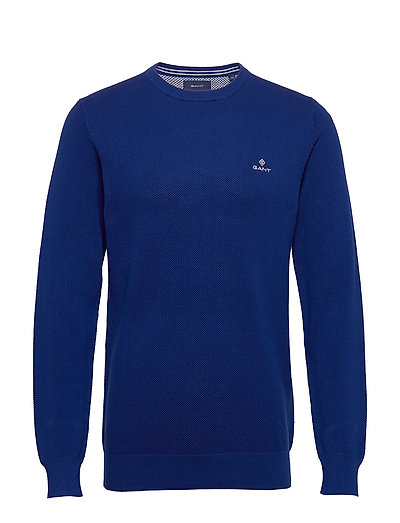 Cotton Pique C-Neck Strickpullover Rundhals Blau GANT