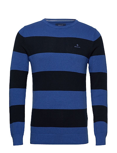 Cotton Pique Barstripe Crew Strickpullover Rundhals Blau GANT