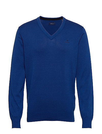 Classic Cotton V-Neck Strickpullover V-Ausschnitt Blau GANT