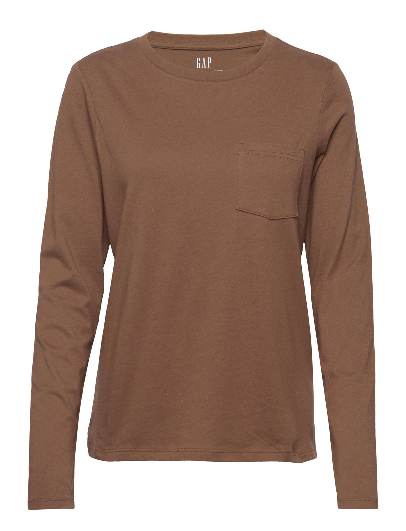 100% Organic Cotton Vintage Long Sleeve Pocket T-Shirt T-shirts & Tops Long-sleeved Brun GAP