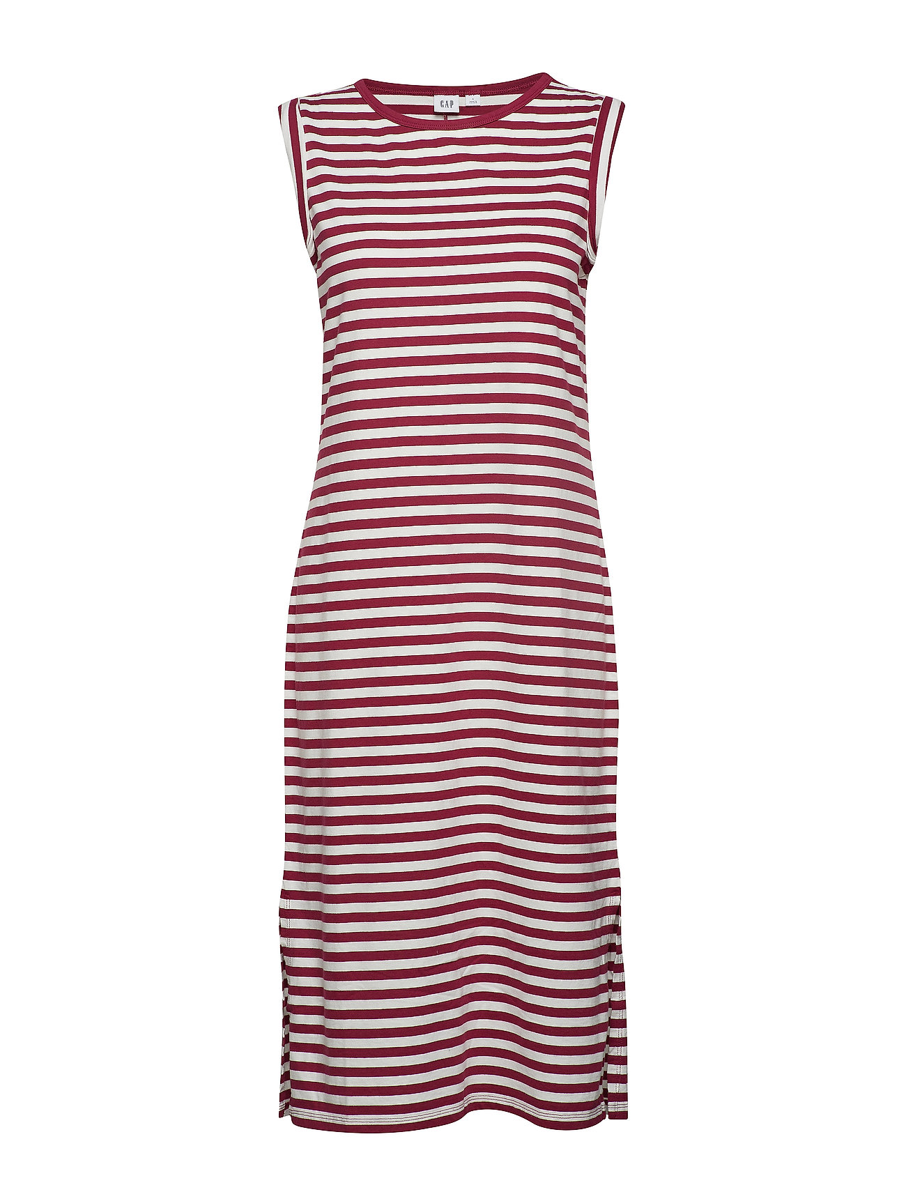 Roll Cuff Stripe Midi T Shirt Dress Burgundy Stripe 20 35