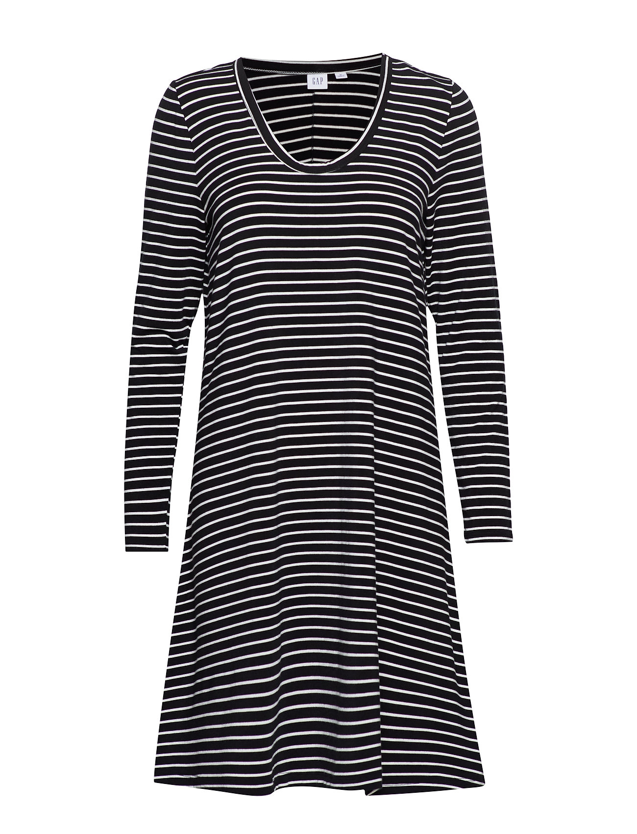 GAP U-Neck Swing Dress Knälång Klänning Svart [Color: BLACK/WHITE STRP - J ][Sex: Women ][Sizes: XXS,XS,S ]