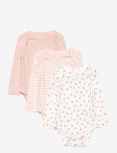 Baby 100% Organic Cotton First Favorite Bodysuit (3-Pack) - raštuoti smėlinukai ilgomis rankovėmis - pink floral