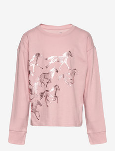 Kids 100% Organic Cotton Boxy Long Sleeve Graphic T-Shirt - raštuoti marškinėliai ilgomis rankovėmis modelis - pink standard
