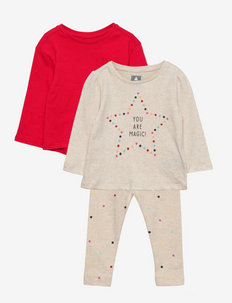 Toddler 100% Organic Cotton Mix and Match 3-Piece Outfit Set - long-sleeved t-shirts - red multi dots