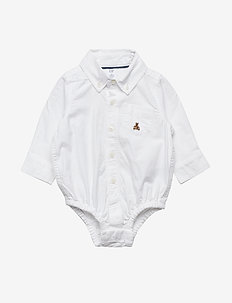 Baby Oxford Button-Up Bodysuit - smėlinukai ilgomis rankovėmis - white