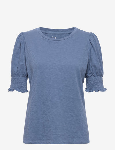 100% Organic Cotton Smocked Puff Sleeve T-Shirt - t-shirts - bainbridge blue