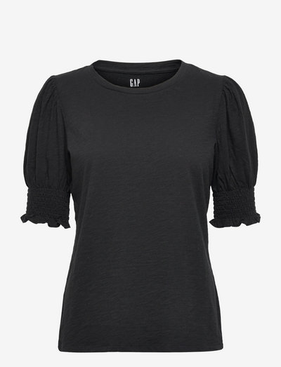100% Organic Cotton Smocked Puff Sleeve T-Shirt - t-shirt & tops - black