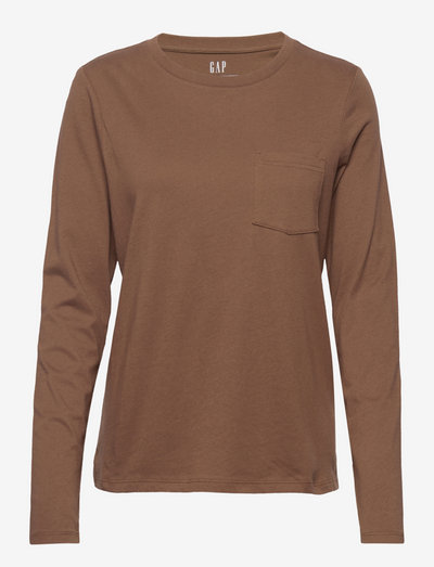 100% Organic Cotton Vintage Long Sleeve Pocket T-Shirt - langærmede toppe - cozy brown