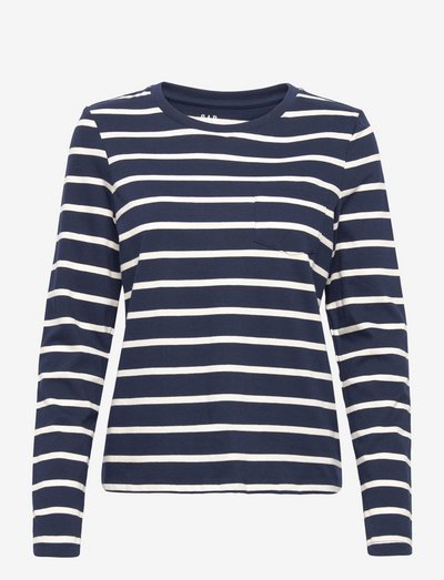 100% Organic Cotton Vintage Long Sleeve Pocket T-Shirt - topy z długimi rękawami - navy stripe