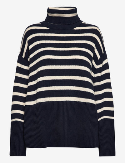 Oversized Turtleneck Sweater - rullekraver - navy stripe