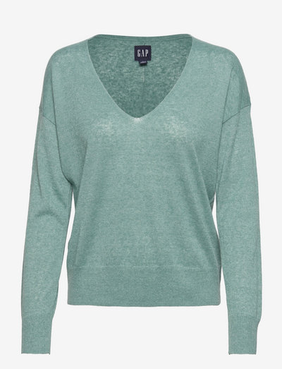 Linen Blend Lightweight V-Neck Sweater - striktrøjer - sagebrush green 185612