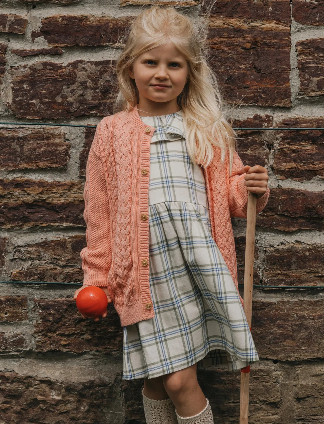 Garbo&Friends Cable Knitted Cardigan, 86/92, Pink, Strik > Cardigans, Børn