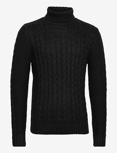 J11244 mens pullover - truien met col haag - black
